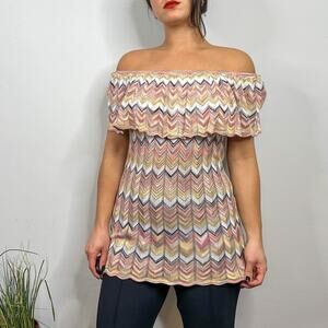 White House Black Market Pink Knit Chevron Off The Shoulder Blouse